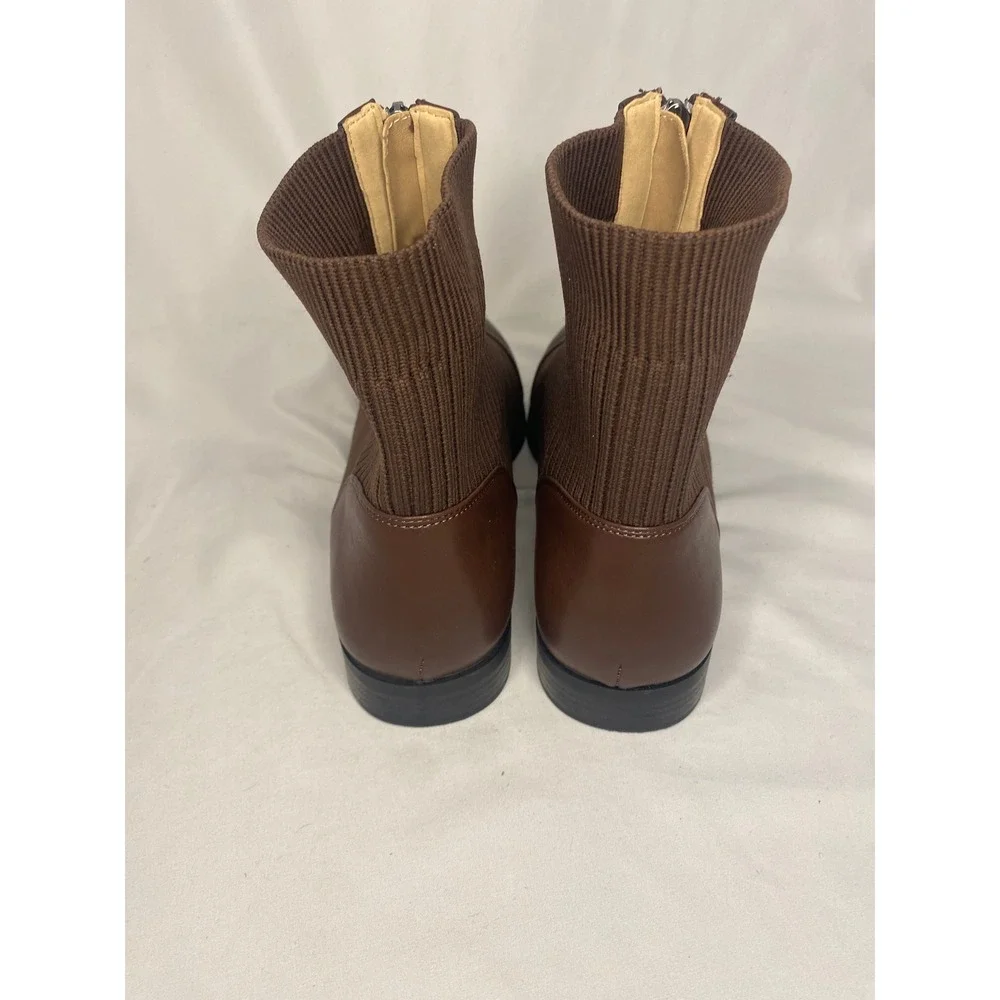 Journee Collection Bexlie Brown Ribbed Knit Front Zip Ankle Boots Womens 10M